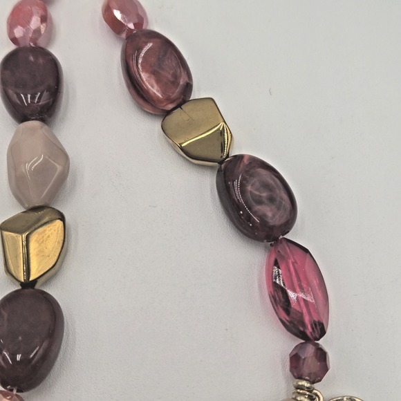 Catherine Malandrino Adj Necklace Earrings Set Layered Pink Iridescent Gold Tone - Picture 5 of 9